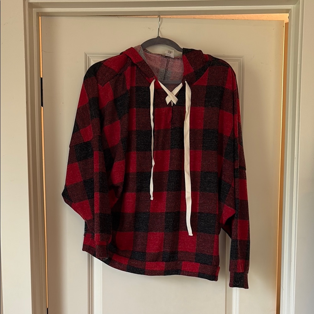 Sew In Love Red and Gray Plaid Top